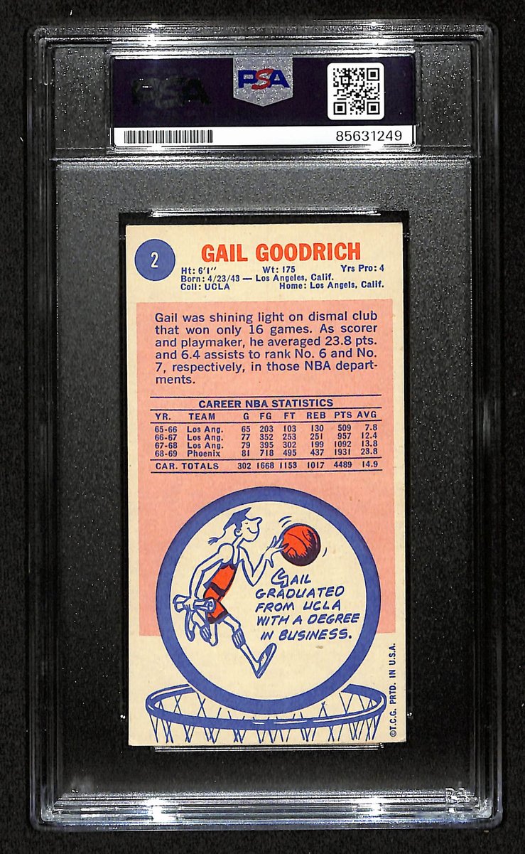 Gail Goodrich HOF Signed/Inscr 1969-70 TOPPS RC Card #2 Suns PSA/DNA 201342