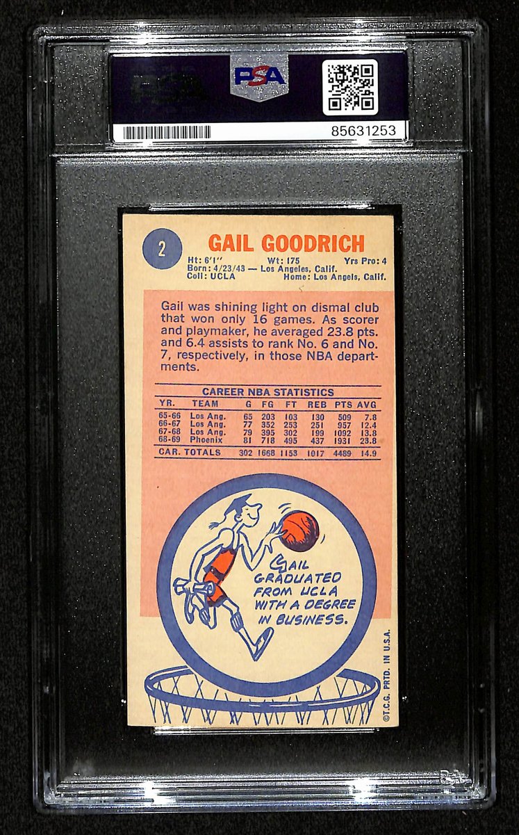 Gail Goodrich HOF Signed/Inscr 1969-70 TOPPS RC Card #2 Suns PSA/DNA 201345