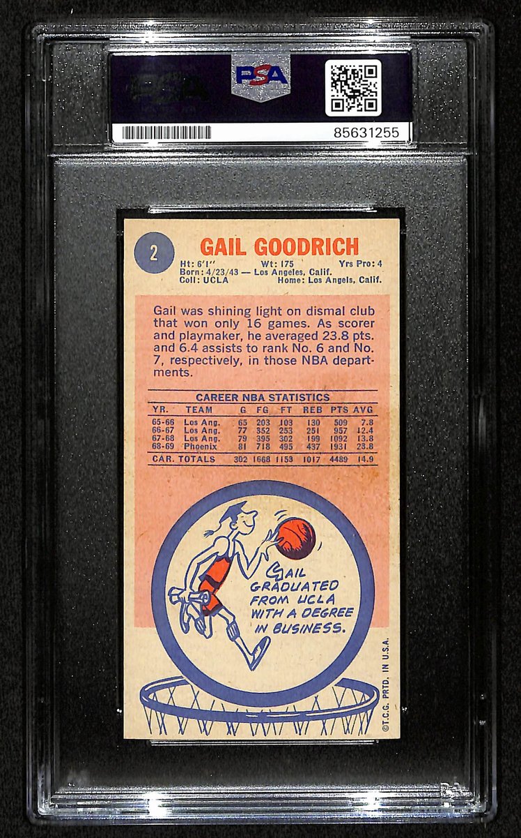 Gail Goodrich HOF Signed/Inscr 1969-70 TOPPS RC Card #2 Suns PSA/DNA 201348