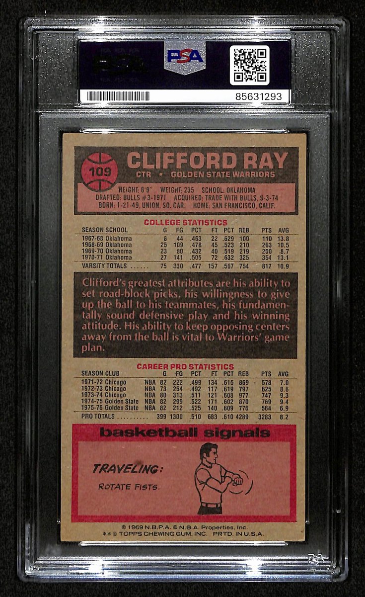 Clifford Ray Signed/Auto 1976-77 TOPPS Card #109 Warriors PSA/DNA 201353