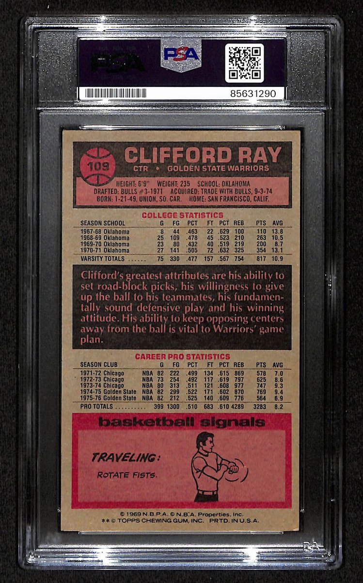 Clifford Ray Signed/Auto 1976-77 TOPPS Card #109 Warriors PSA/DNA 201357