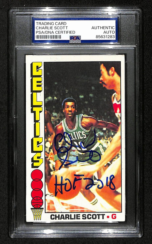 Charlie Scott HOF Signed/Inscr 1976-77 TOPPS Card #24 Celtics PSA/DNA 201366