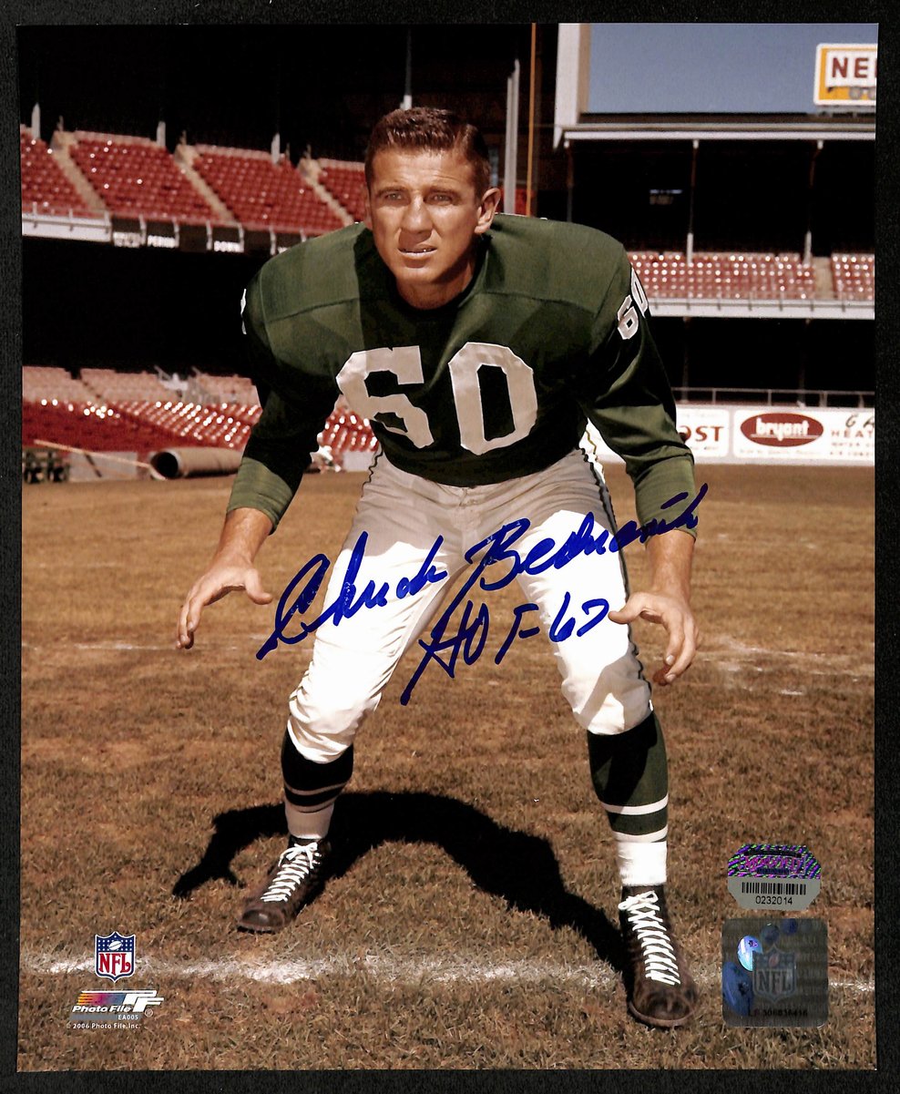 Chuck Bednarik HOF Signed/Inscribed 8x10 Photo Eagles Mounted Memories 201466