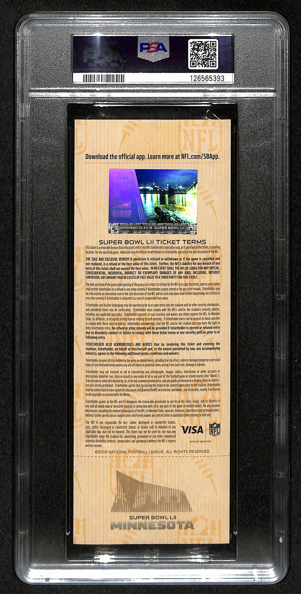 2018 Super Bowl LII (52) FULL TICKET Eagles vs. Patriots PSA NM-MT 8  201376