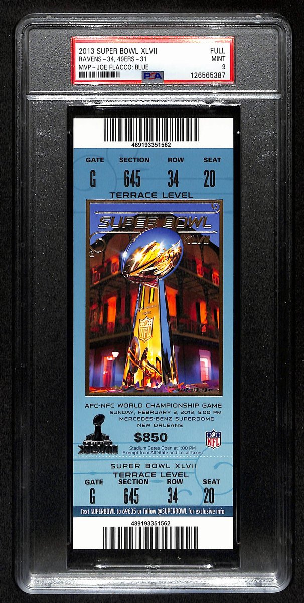 2013 Super Bowl XLVII (47) FULL TICKET Ravens vs. 49ers PSA MINT 9  201378