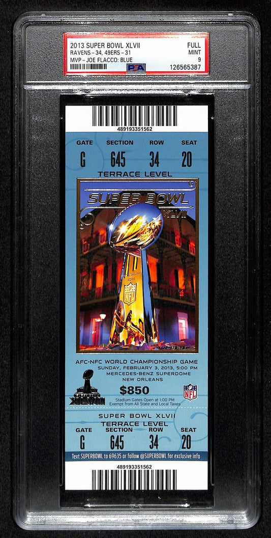 2013 Super Bowl XLVII (47) FULL TICKET Ravens vs. 49ers PSA MINT 9  201378