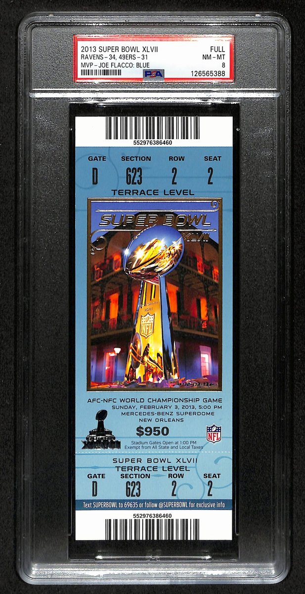 2013 Super Bowl XLVII (47) FULL TICKET Ravens vs. 49ers PSA NM-MT 8  201380