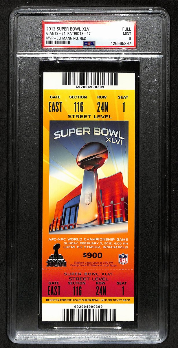 2012 Super Bowl XLVI (46) FULL TICKET Giants vs. Patriots PSA MINT 9  201381