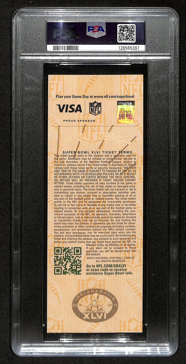 2012 Super Bowl XLVI (46) FULL TICKET Giants vs. Patriots PSA MINT 9  201381