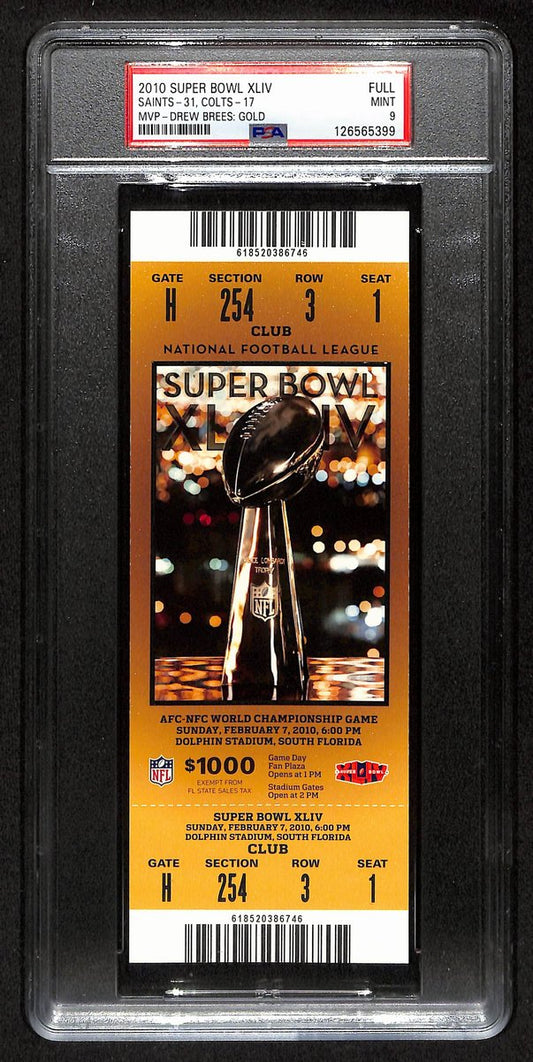 2010 Super Bowl XLIV (44) FULL TICKET Saints vs. Colts PSA MINT 9  201385