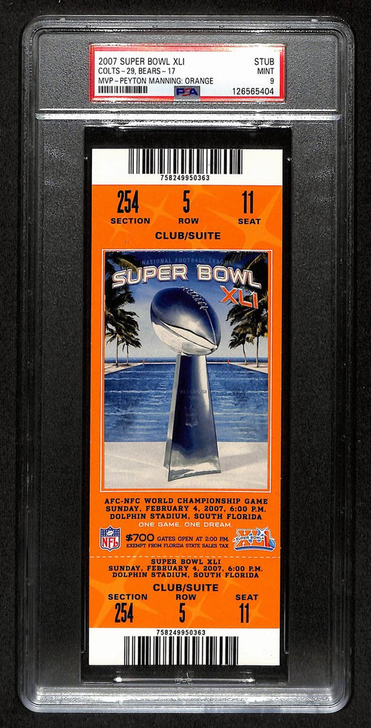 2007 Super Bowl XLII (41) FULL TICKET Colts vs. Bears PSA MINT 9 201389