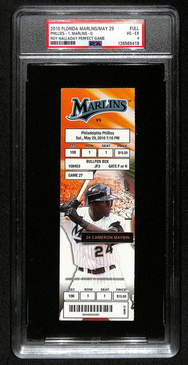 5/29/2010 Marlins vs. Phillies Full Ticket Roy Halladay Perfect Game PSA VG-EX 4