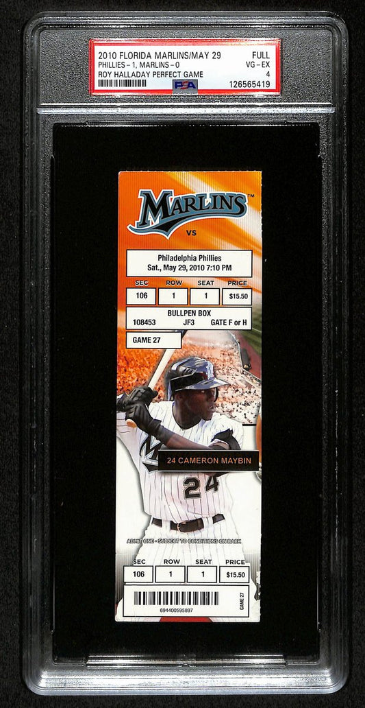 5/29/2010 Marlins vs. Phillies Full Ticket Roy Halladay Perfect Game PSA VG-EX 4