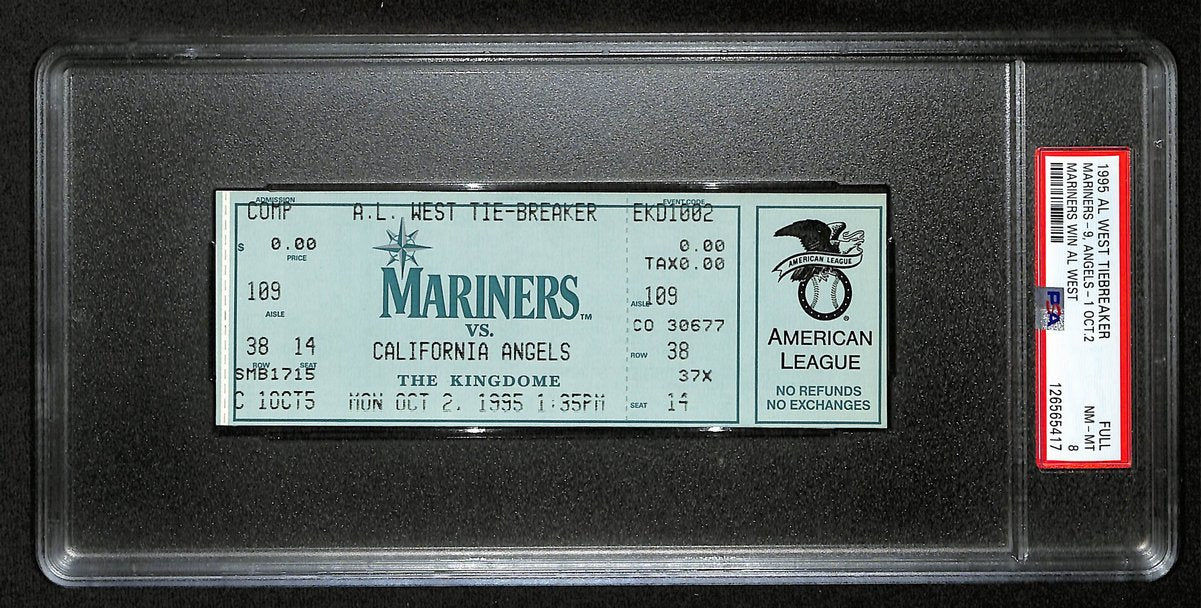 Oct. 2, 1995 A.L. West Tie Breaker Full Ticket Mariners vs. Angels PSA NM-MT 8
