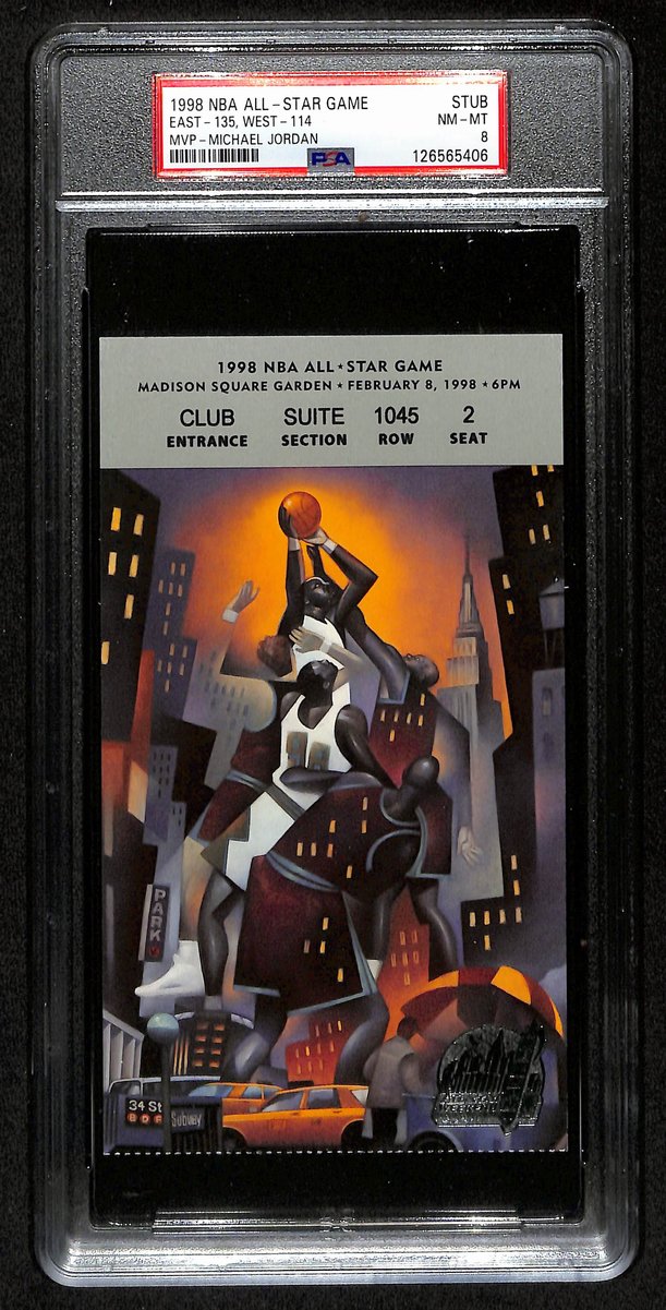 February 8, 1998 NBA All-Star Game Ticket Stub Jordan MVP PSA NM-MT 8  201405