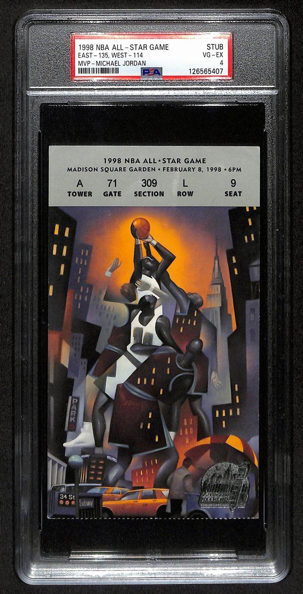 February 8, 1998 NBA All-Star Game Ticket Stub Jordan MVP PSA VG-EX 4  201406