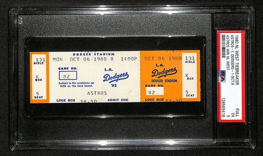 Oct. 16, 1980 N.L. West Tie Breaker Full Ticket Astros vs. Dodgers PSA EX 5