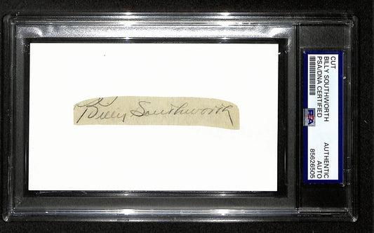 Billy Southworth HOF Signed/Auto Cut on 3x5 Index Card 1926 Cardinals PSA/DNA