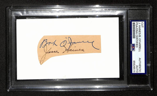 Bob O'Farrell/Jesse Haines Signed Cut on 3x5 Index Card 1926 Cardinals PSA/DNA