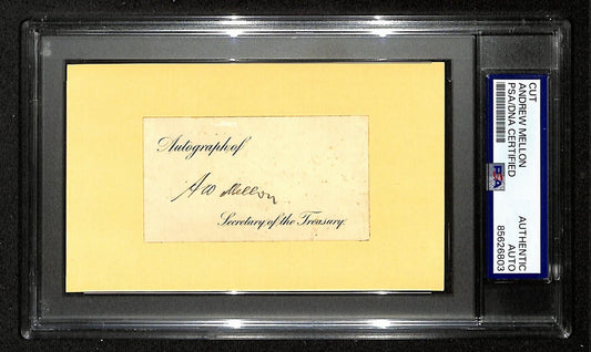 Andrew Mellon Signed/Auto Cut on 3x5 Index Card Sec of Treasury PSA/DNA 201437