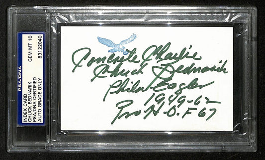 Chuck Bednarik HOF Signed/Inscribed 3x5 Index Card Eagles PSA/DNA 201447