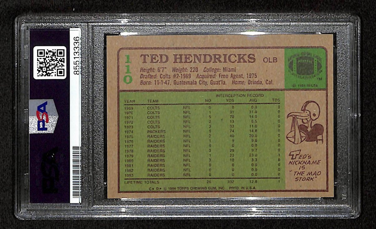 Ted Hendricks HOF Signed/Autographed 1988 Topps #110 Raiders PSA/DNA 201480