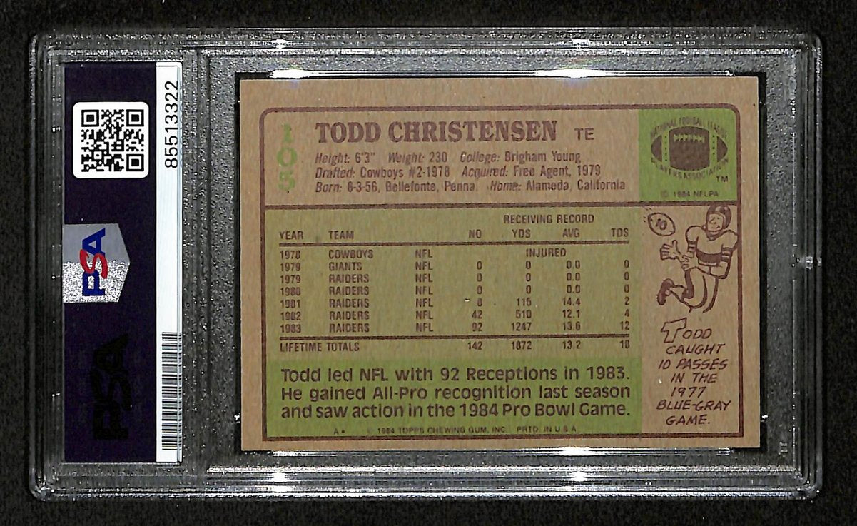 Todd Christensen Signed/Autographed 1984 Topps #105 Raiders PSA/DNA 201474