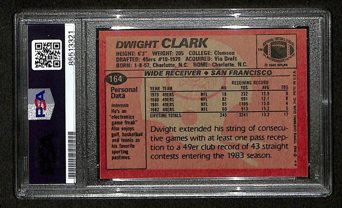 Dwight Clark Signed/Autographed 1983 Topps #164 49ers PSA/DNA 201479