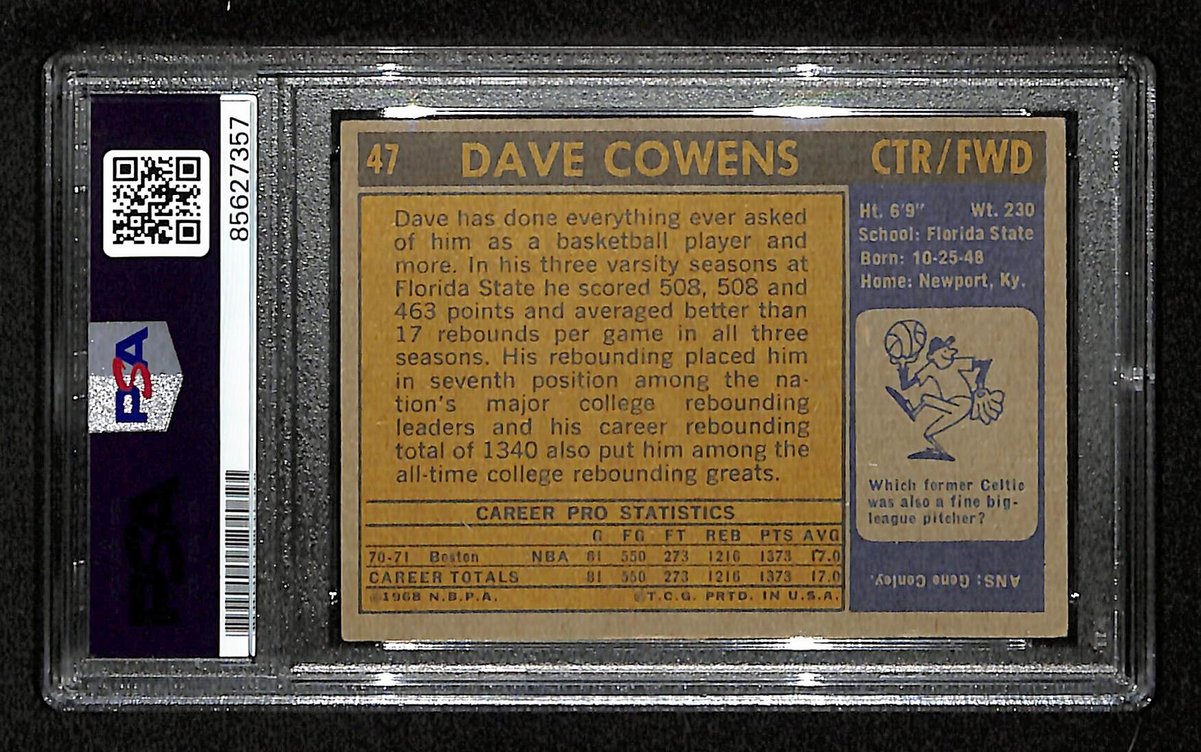 Dave Cowens HOF Signed/Inscribed 1971-72 Topps RC #47 Celtics PSA/DNA 201491