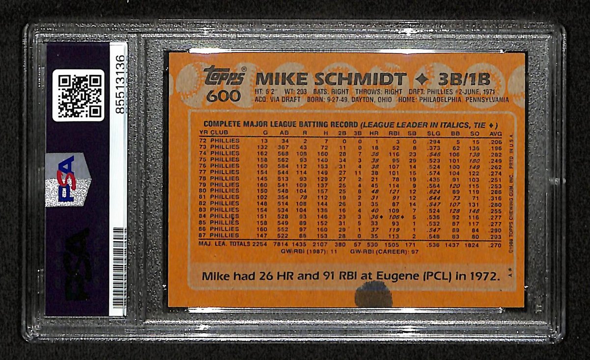 Mike Schmidt HOF Signed/Autographed 1988 Topps #600 Phillies PSA/DNA 201494