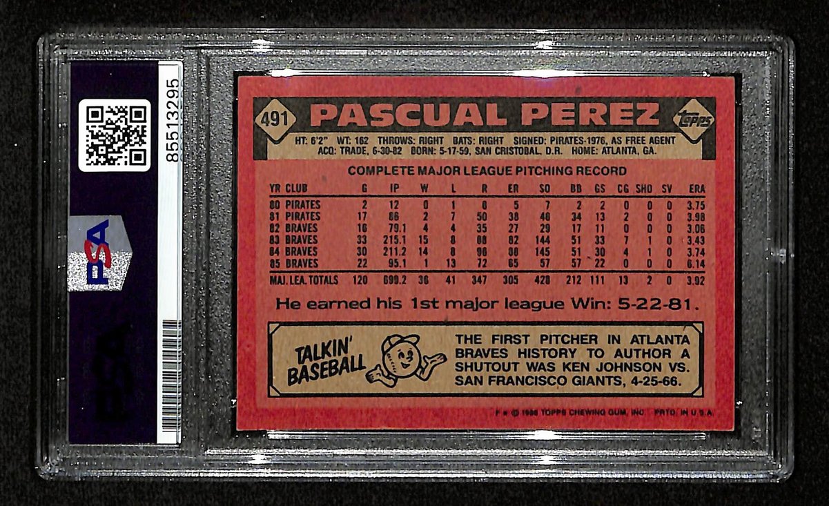 Pascual Perez Signed/Autographed 1986 Topps #491 Atlanta Braves PSA/DNA 201499