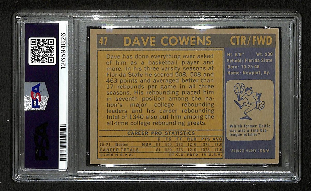 Dave Cowens HOF Celtics Signed/Inscribed 1971 TOPPS RC Card #47 PSA/DNA 201097