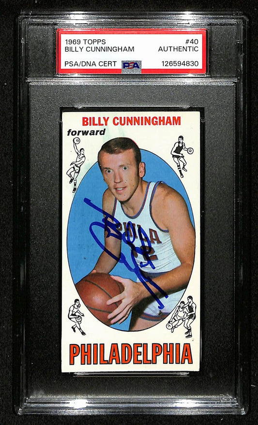 Billy Cunningham HOF 76ers Signed/Auto 1969 TOPPS RC Card #40 PSA/DNA 201100