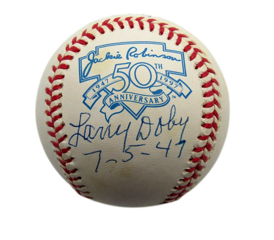 Larry Doby HOF Signed/Insr OAL Jackie Robinson 50th Baseball Indians JSA 198472