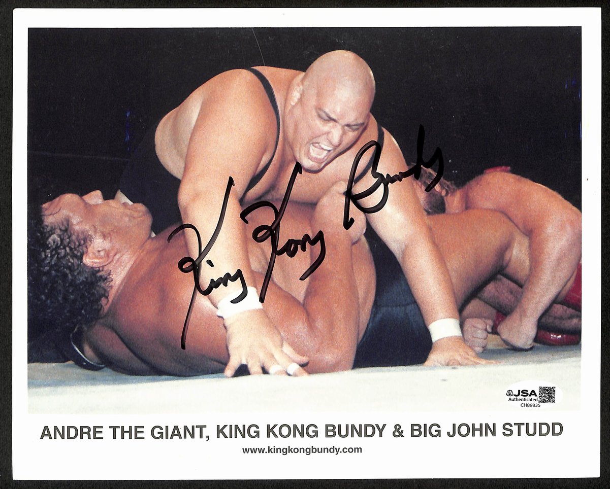King Kong Bundy Signed 8x10 Photo vs Andre & Studd WWF/WWE Wrestling JSA 201107