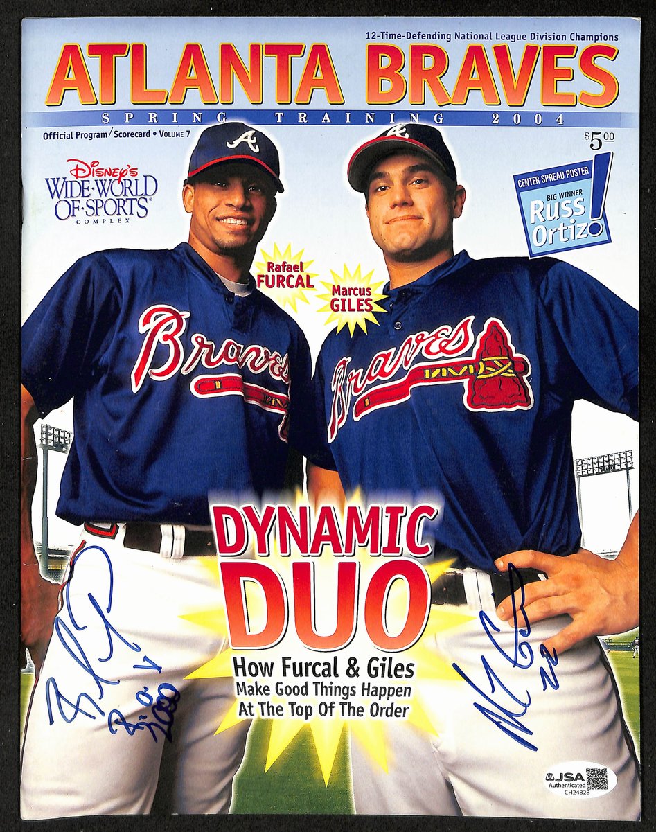 Furcal/Giles Dual- Signed/Auto 2004 Braves Spring Training Program JSA 201174