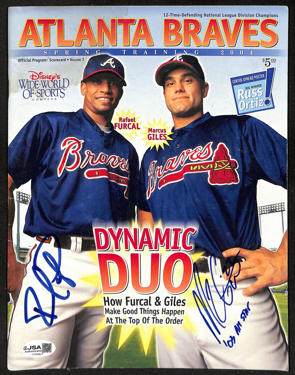 Furcal/Giles Dual- Signed/Auto 2004 Braves Spring Training Program JSA 201175