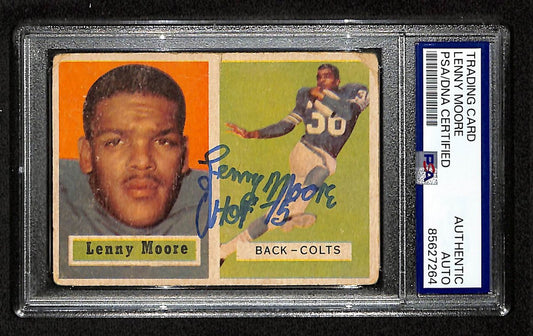 Lenny Moore HOF Signed/Inscr 1957 TOPPS Card #128 Balt Colts PSA/DNA 201503