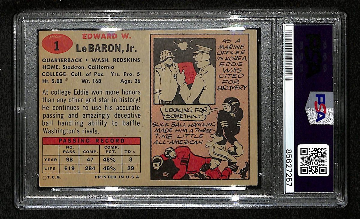 Eddie LeBaron Signed/Autographed 1957 TOPPS Card #1 Redskins PSA/DNA 201505