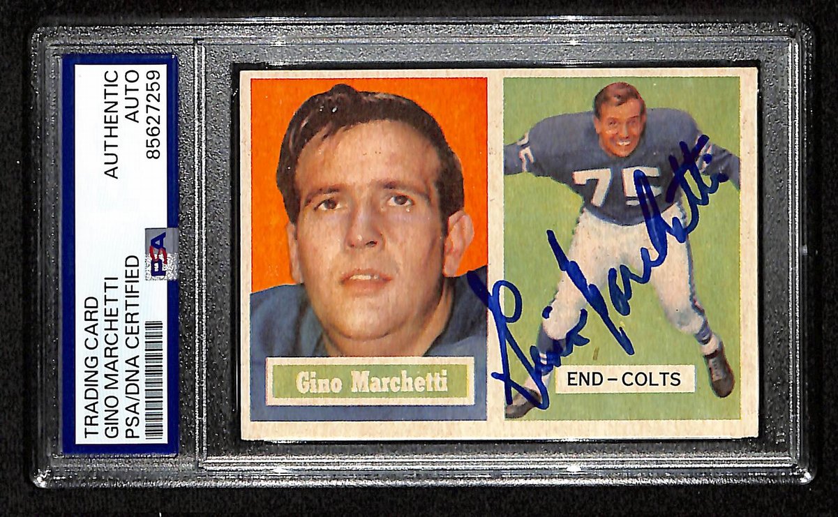 Gino Marchetti HOF Signed 1957 TOPPS Card #5 Baltimore Colts PSA/DNA 201506
