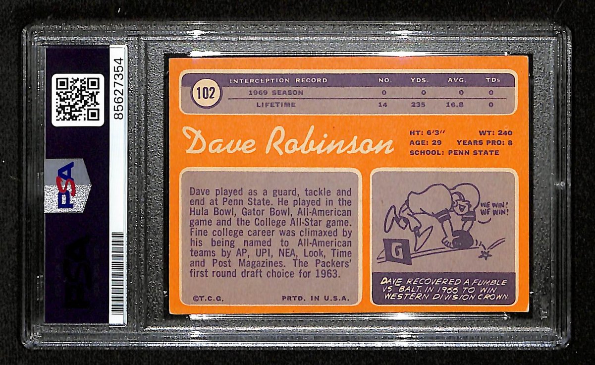 Dave Robinson HOF Signed 1970 TOPPS Card #102 Packers PSA/DNA 201034