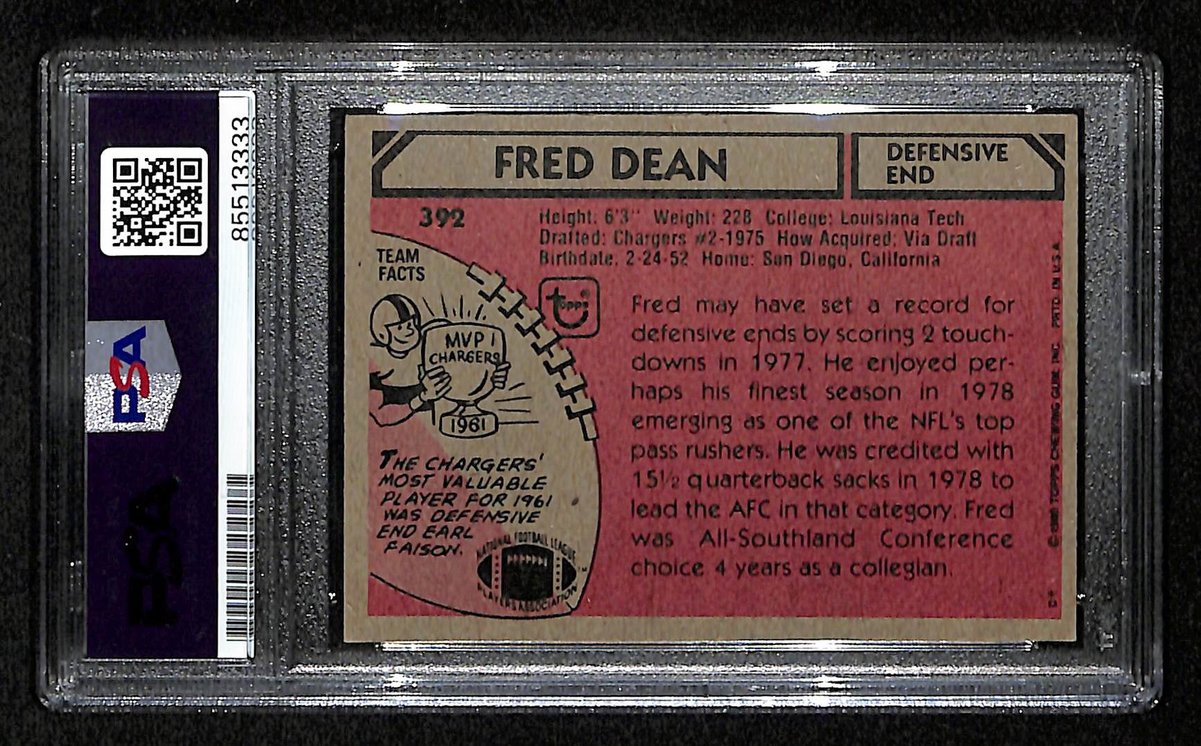Fred Dean Signed 1980 TOPPS Card #392 San Diego Chargers PSA/DNA 201037