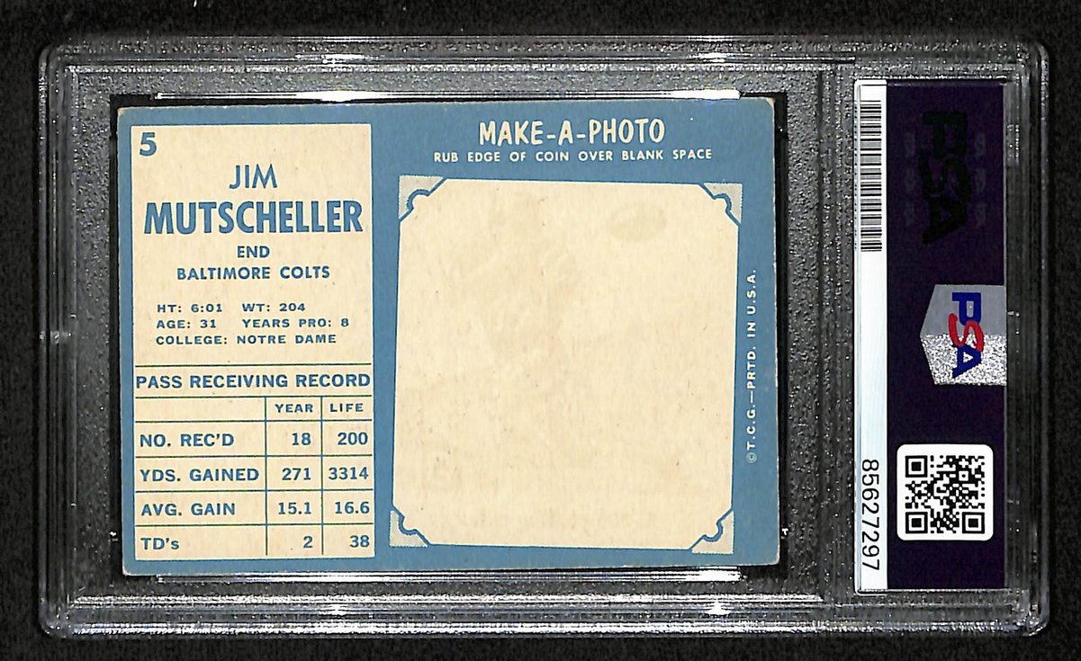 Jim Mutscheller Signed/Auto 1961 TOPPS Card #5 Baltimore Colts PSA/DNA 201527