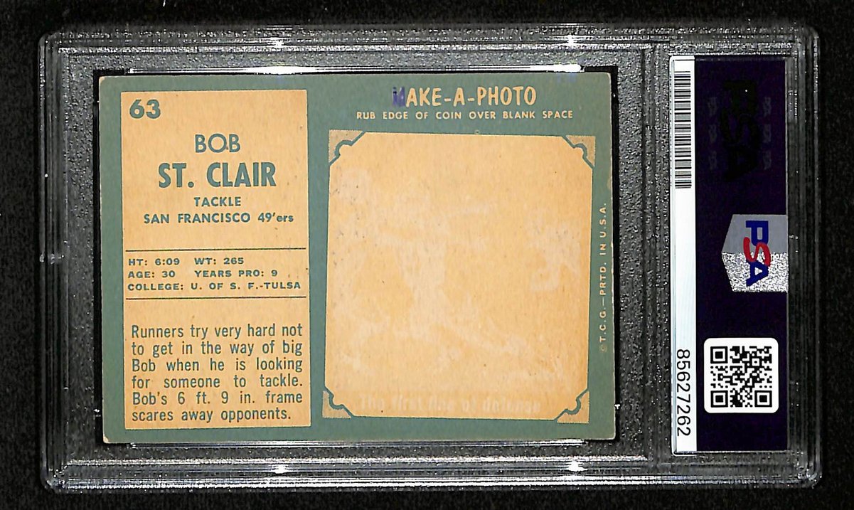 Bob St. Clair HOF Signed/Autographed 1961 TOPPS Card #63 49ers PSA/DNA 201530
