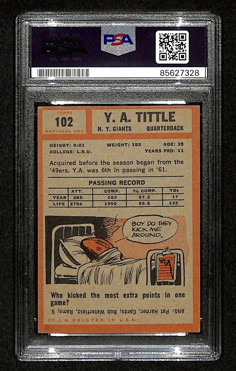 Y.A. Tittle HOF Signed/Inscr 1962 TOPPS Card #102 New York Giants PSA/DNA 201536