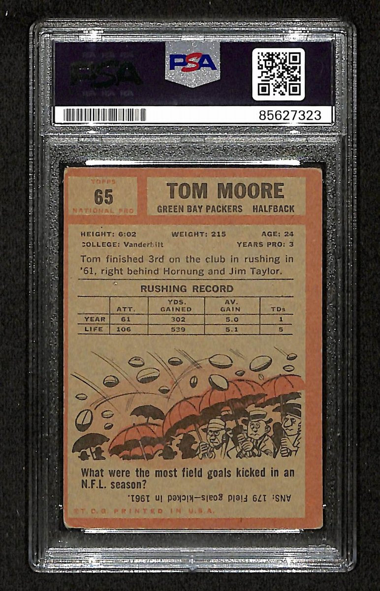 Tom Moore Signed/Auto 1962 TOPPS Card #65 Green Bay Packers PSA/DNA 201537