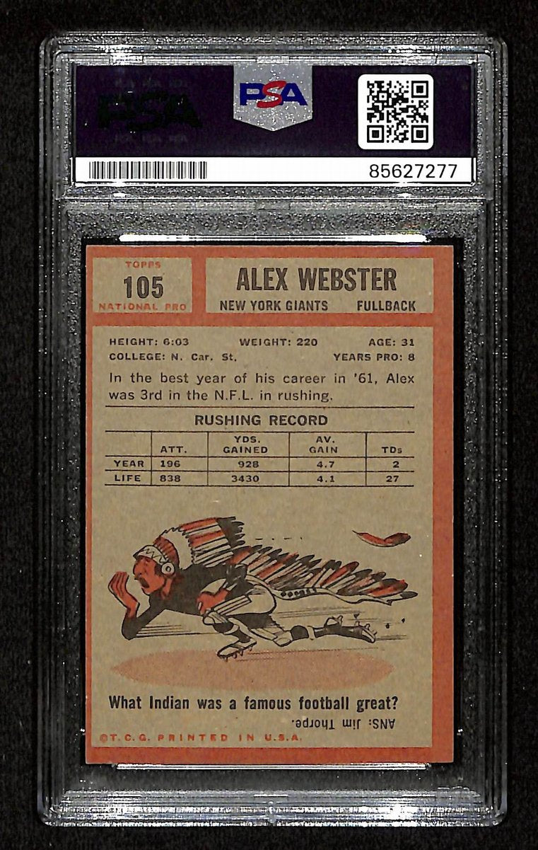 Alex Webster Signed/Auto 1962 TOPPS Card #105 New York Giants PSA/DNA 201538