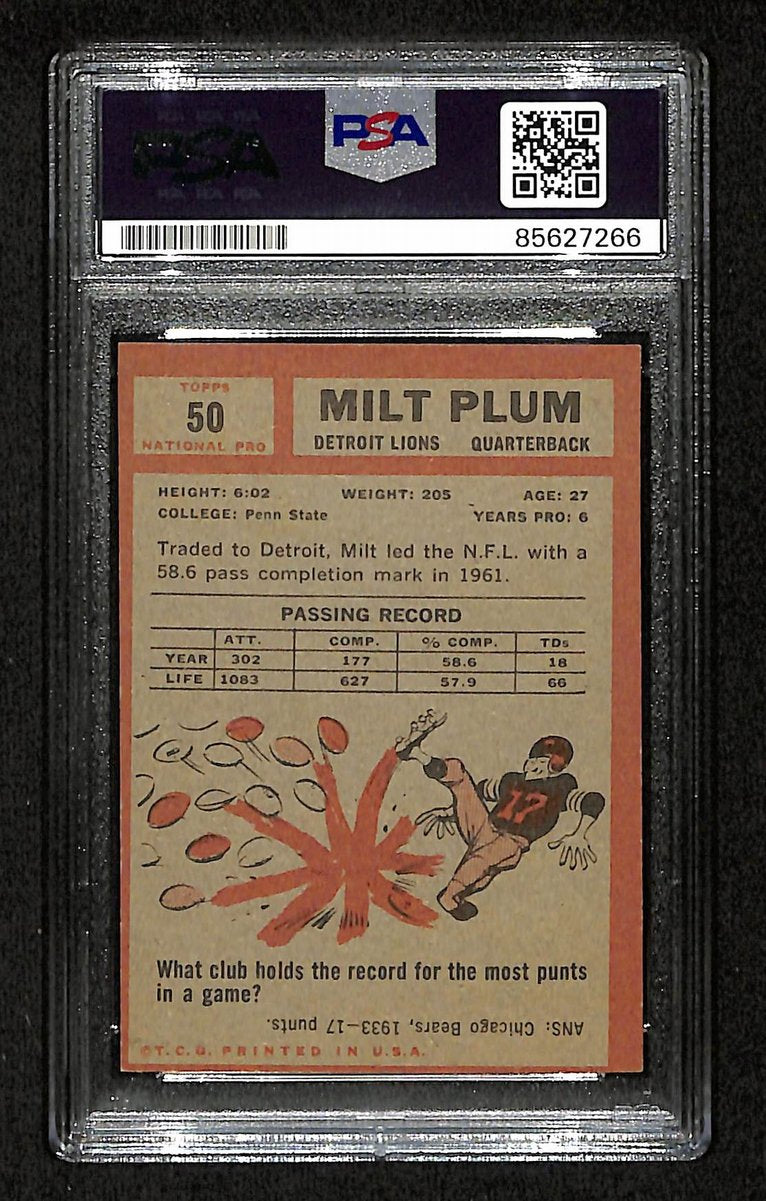 Milt Plum Signed/Autographed 1962 TOPPS Card #50 Detroit Lions PSA/DNA 201540