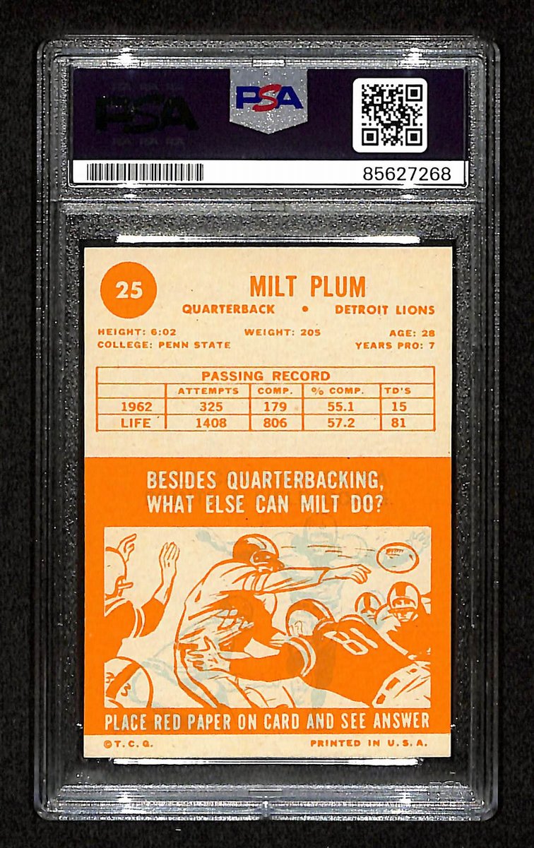 Milt Plum Signed/Autographed 1963 TOPPS Card #25 Detroit Lions PSA/DNA 201547