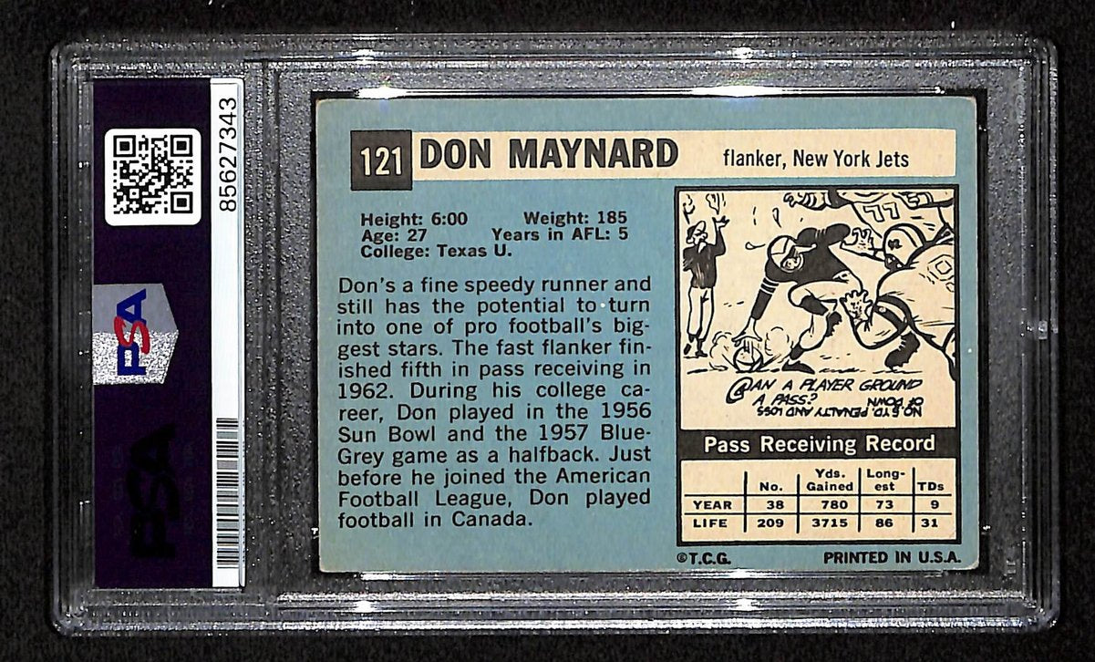 Don Maynard HOF Signed 1964 TOPPS Card #121 New York Jets PSA/DNA 201550